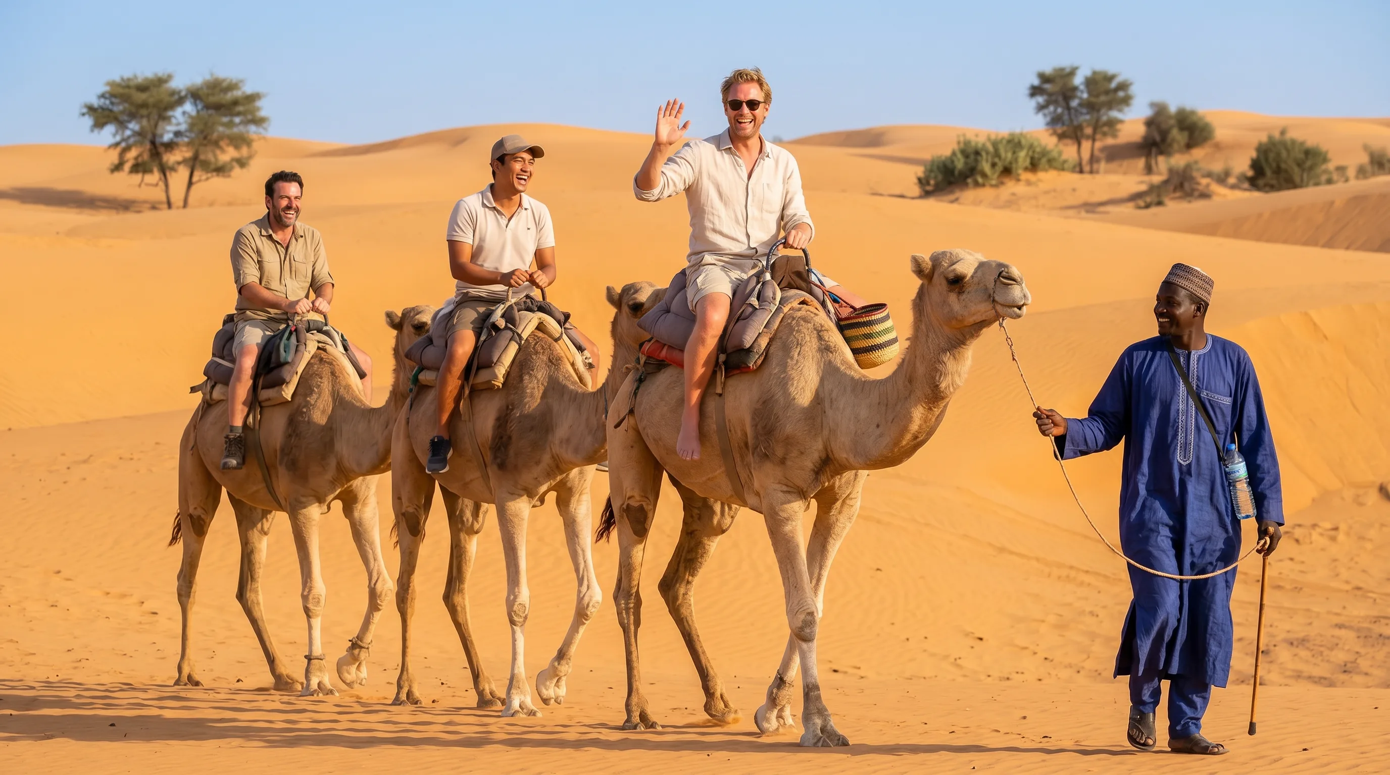 Kameelrijden door de zandduinen van Lompoul, Senegal